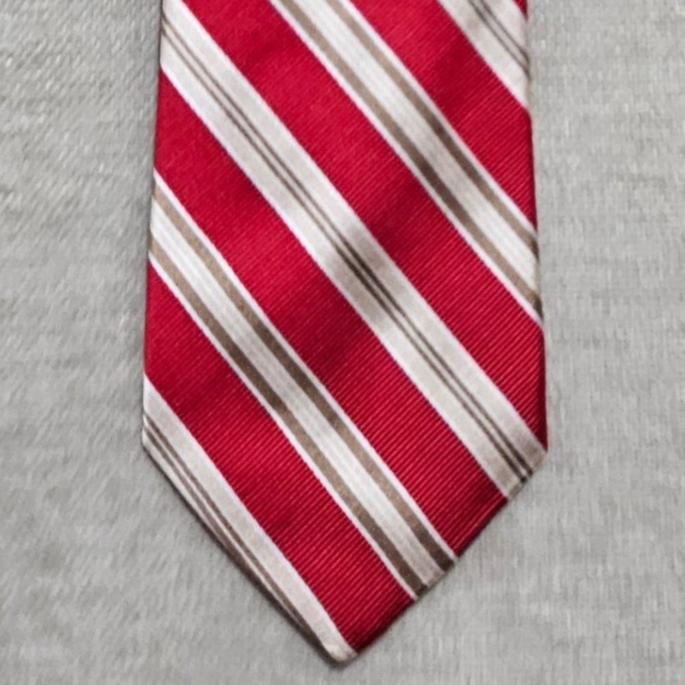 Jos. A. Bank Signature Collection Tie Red Tan Striped Silk Cotton‎ Italy